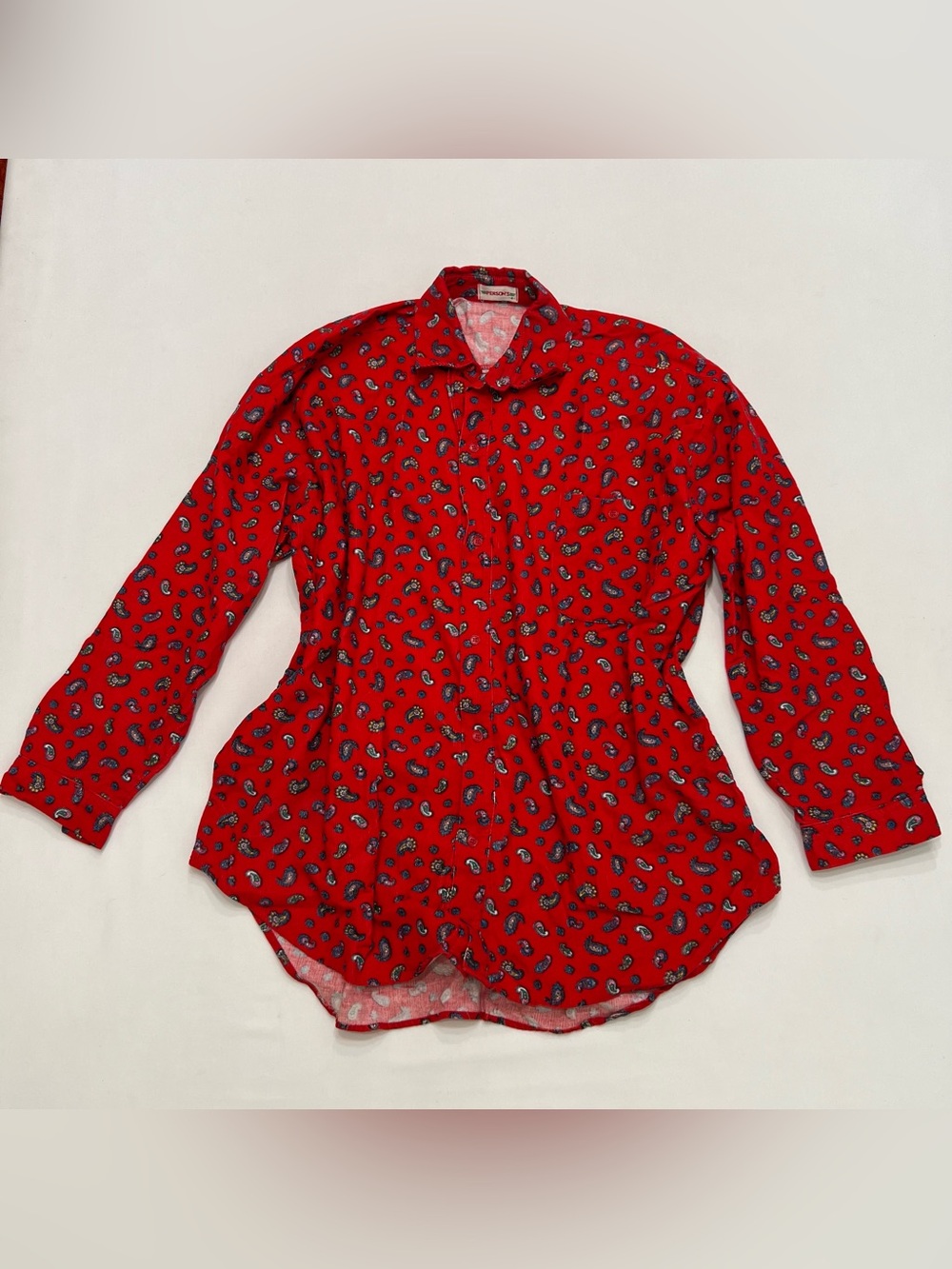 Vintage 90s Oversized Button Up Shirt Sz XXL Red Paisley Western Artsy Print